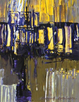 Graham (David) two abstract landscapes: Graham (David, b.1926) two abstract landscapes,acrylic on paper, 110 x 90mm. and 95 x 75mm., both signed in pencil, lower right, taped into paper mounts; with interior scene, a study in white,