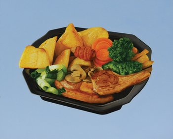 Robert Wilson airline meal, 2001: Robert Wilson airline meal, 2001oil and gloss paint on canvas, 35 1/2 x 43 1/2 in., 90 x 110.5 cm. ***Provenance: Houldsworth Fine Art, London.. IMP