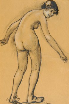 Henri Lebasque (1865-1937) nue de dus: Henri Lebasque (1865-1937) nue de dosblack and white chalks, brush and black ink on brown card, signed by the artist at lower middle, 19? x 13 in., 50 x 33 cm. ***Provenance: With Water