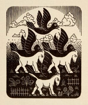 Escher (Maurits Cornelis) New Year's Card: Escher (Maurits Cornelis) New Year's Card,for the Henriette Roland Holst Foundation, original wood engraving "Horses and Birds", with printed poem by Henriëtte Roland Holst, [Bool & Locher 363