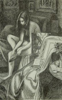 John Buckland-Wright (1897-1954) nude with a slipp: John Buckland-Wright (1897-1954) nude with a slipper, 1947pen and ink with graphite on paper, signed and dated, with the estate stamp verso, 18? x 11? in., 47 x 29.2 cm. ***Provenance: T