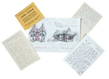 Piper (John, painter, printmaker: Piper (John, painter, printmaker, illustrator and set-designer, 1903-92) 9 Autograph Letters signed "John Piper" and "John" and an original sketch,18pp., 7 in ink and 2 in pencil, 8vo, Fawley