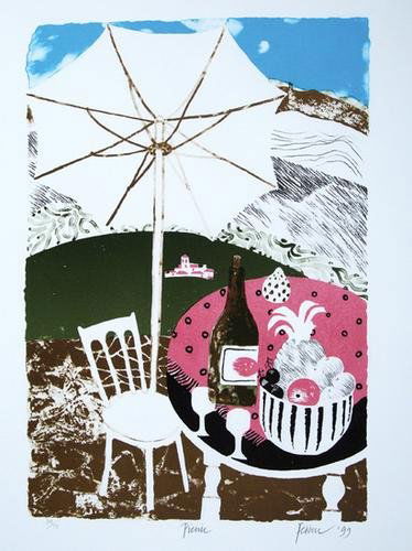 Mary Fedden Ra, picnic: Mary Fedden Ra (B. 1915) picniclithograph printed in colours, 1999, signed, titled and dated in pencil, numbered 38/75, on wove paper, with full margins, in good condition, 580 x 390