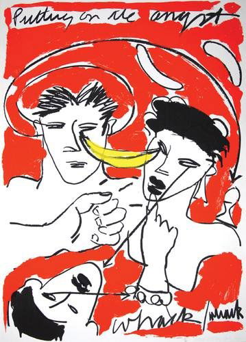 Bruce Mclean, putting on the angst: Bruce Mclean (b.1944) putting on the angstlithograph printed in colours, 1985, signed and dated in pencil, numbered 1/4, on wove paper, the full sheet printed to the edges, in good condition,