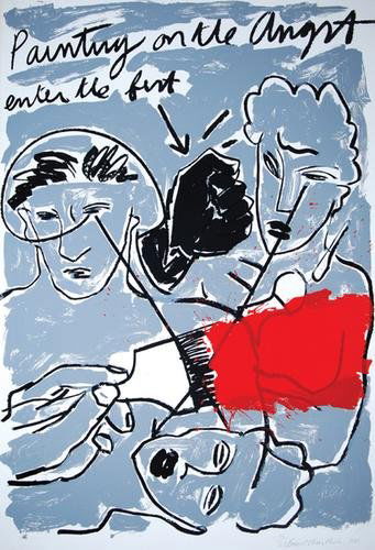 Bruce Mclean, painting on the angst: Bruce Mclean (b.1944) painting on the angst, enter the fist lithograph printed in colours, 1985, signed and dated in pencil, numbered 23/27, on wove paper, the full sheet printed to the edges,