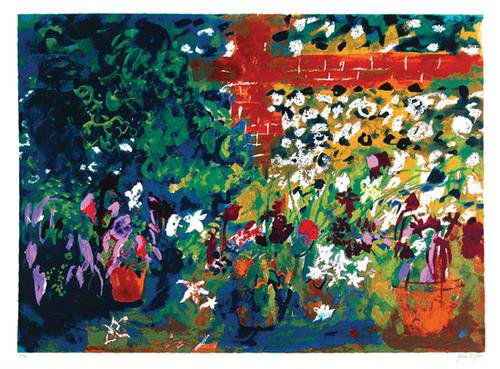 John Piper, terrace with red pots (l.394): John Piper (1903-1992) terrace with red pots (l.394)silkscreen printed in colours, 1987, signed in pencil, numbered 42/70, published by Marlborough Graphics Ltd, on wove paper, with full margi