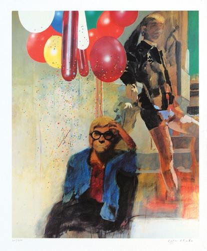 Peter Blake, david hockney: Sir Peter Blake Ra (b.1932) david hockney in a hollywood/spanish interioroffset lithograph printed in colours, signed in pencil, numbered 101/250, on smooth wove paper, with full margins, in g