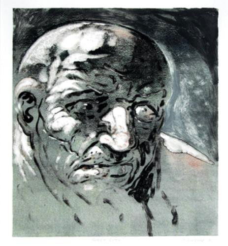 Peter Howson (B. 1958) grey city: Peter Howson (B. 1958) grey citymonotype printed in colours, 2001, signed and titled in pencil, on wove paper, with full margins, in good fresh condition, 820mm x 680mm.