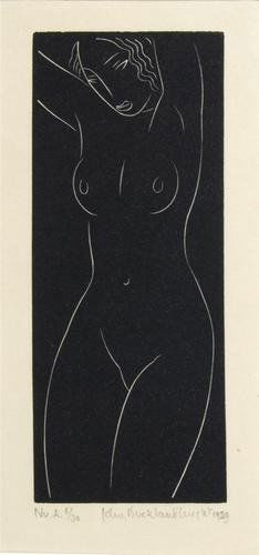 John Buckland-wright (1897-1954) nu.a: John Buckland-wright (1897-1954) nu.a (cbw.l.47)the rare wood engraving, 1929, signed, titled and dated in pencil, numbered 6/30, only 16 ever printed, on tissue thin japan paper, with the est