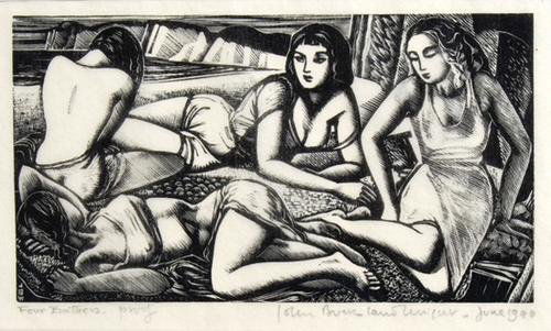 John Buckland-wright (1897-1954) four bathers cbw: John Buckland-wright (1897-1954) four bathers (cbw. l.126)wood engraving, June 1940, signed, titled and dated in pencil, inscribed proof an artist's proof aside from the edition of 30, on tiss