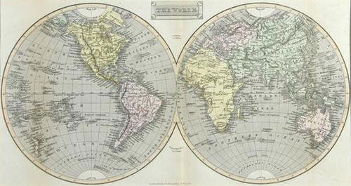 Tegg (Thomas) publisher. The World: Tegg (Thomas) publisher. The World,twin-hemisphere world map, engraved map with original hand-colouring, 190 x 360mm., vertical folds, some light soiling; China, engraved map with outline hand