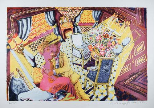 Anthony Green (b. 1939) kiss at the ritz: Anthony Green (b. 1939) kiss at the ritzlithograph printed in colours, 1988, signed and dated in pencil, numbered 65/75, on wove paper, with full margins, in good condition, 530 x 790mm.