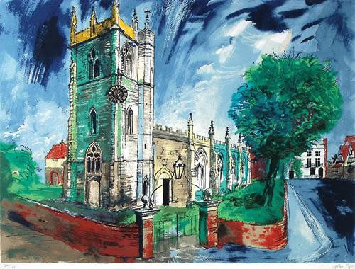 John Piper (1903-1992) st. nicholas alcester: John Piper (1903-1992) st. nicholas, alcester (l.383)silkscreen printed in colours, 1986, signed in pencil, numbered 24/100, on wove paper, with full margins, in good condition, 688 x 840mm.</