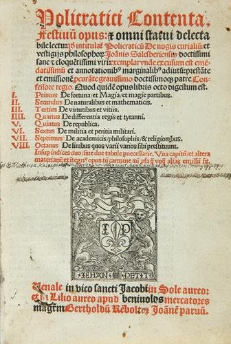 John of Salisbury Policratici Contenta 1513.