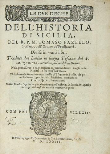 Fazelli Dell' Historia di Sicilia, 1573