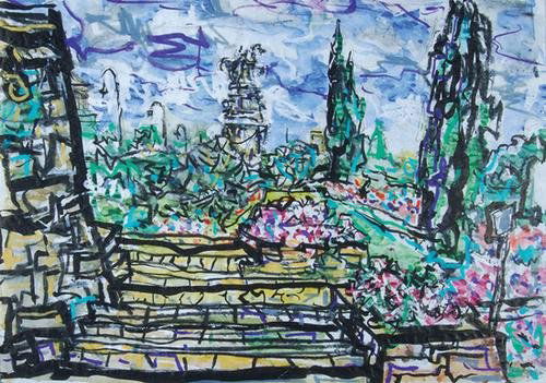 David Smith (1920-1999) two views in south africa: David Smith (1920-1999) two views in south africapen, ink, gouache, coloured chalks and watercolour on paper, each inscribed verso in pencil South Africa, 16? x 23 in., 42 x 58.4 cm; with thre