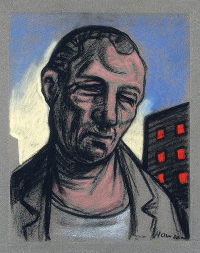 Peter Howson (B. 1958) untitled (man's head): Peter Howson (b.1958) untitled (man's head)coloured chalks on thin card, signed HOWSON at lower right, 11? x 9? in., 28.6 x 23.5 cm. ***Provenance: Private collection, Cologne.. <