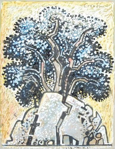 John Craxton (b.1922) tree in crete, 2000: John Craxton (b.1922) tree in crete, 2000coloured inks on card, signed craxton at upper right, 7? x 6 in., 19 x 15 cm. IMPORTANT: This lot is sold subject t