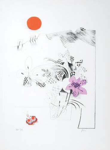 Mary Fedden (b.1915) red sunset: Mary Fedden (b.1915) red sunsetlithograph printed in colours, 2000, signed in pencil, inscribed artist's proof, published by Bow Art, on wove paper, with full margins, in good condition apart