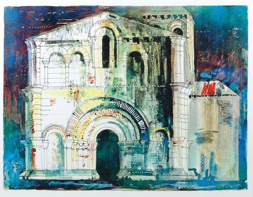 John Piper jazenne, charente: John Piper (1903-1992) jazenne, charente (l.196)silkcreeen printed in colours, 1968, signed in white crayon, numbered 9/70, on wove paper, with full margins, in good condition, 558 x 792mm.