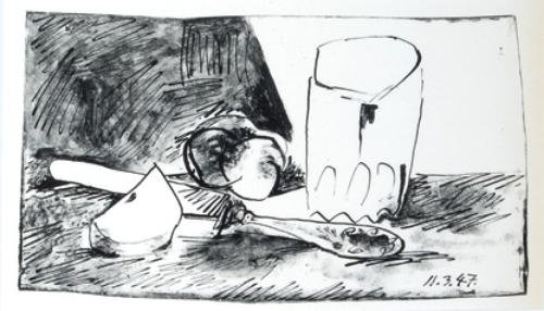 Pablo Picasso pomme verre et couteau