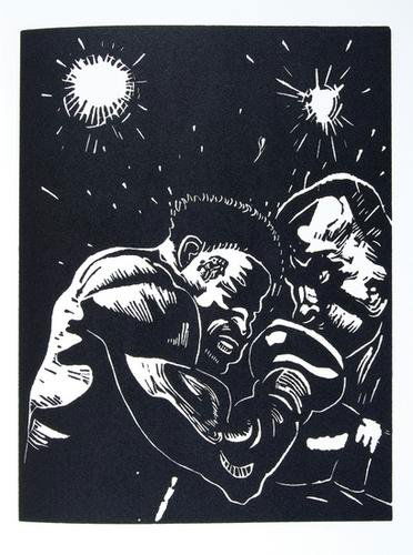Jackson.Hero..People,1/70,ill.P.Howson,1987: Howson (Peter).- Jackson (Crispin) A Hero of the People, number 29 of 70 copies signed by the author and artist, 12 linocuts by Peter Howson, tissue guards, original grey rexine, uncut, slip-c