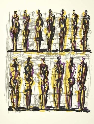 Moore.Heads, Figures and Ideas,orig.lith,1958: Moore (Henry) Heads, Figures and Ideas,with a comment by Geoffrey Grigson, with original colour auto-lithograph tipped in, illustrations, original cloth-backed pictorial boards, dust-jacket ru