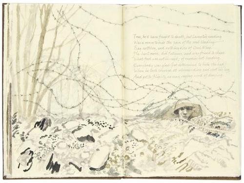 Parry (Nicholas, calligrapher & artist).- Gurney : Parry (Nicholas, calligrapher & artist).- Gurney (Ivor) If it were not for England: Five Poems of War,calligraphy in black ink with original watercolours, some across double-pages, on Bodleian