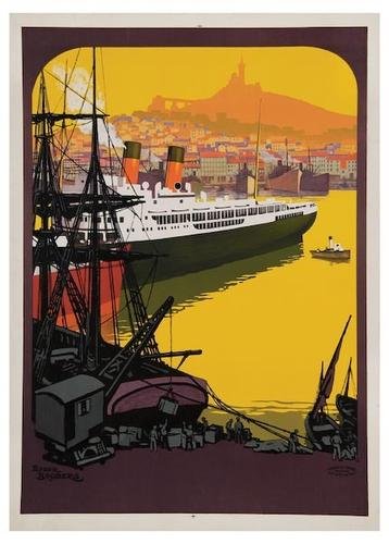 BRODERS, Marseilles, Exposition Coloniale: BRODERS, Roger Marseille, Exposition Coloniale lithograph in colours, 1922, condition B+, backed on linen. 42 1/2 x 31 in (108 x 79 cm). literature: Voyages, 80 v.