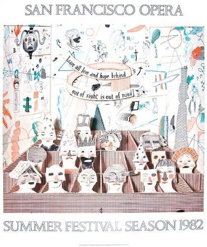 HOCKNEY, David (b.1937) San Francisco Opera: HOCKNEY, David (b.1937) San Francisco Opera offset lithograph in colours, 1982, condition A-, countersigned in pen, printed by Petersburg Press. 39 x 34 in (102 x 86 cm).