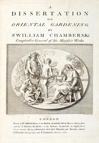 Chambers(W)Dissertation on Oriental Gardening: Chambers (William) A Dissertation on Oriental Gardening, engraved title and dedication, errata leaf at end, some light spotting, Joseph Brown's bookplate on front pastedown, original boards, r