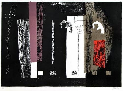 John Piper, inglesham, wiltshire (l.132): John Piper (1903-1992) inglesham, wiltshire: a rustic medieval interior (l.132)lithograph printed in colours, 1964, signed in pencil, numbered 63/70, as included in the portfolio A Retrospect