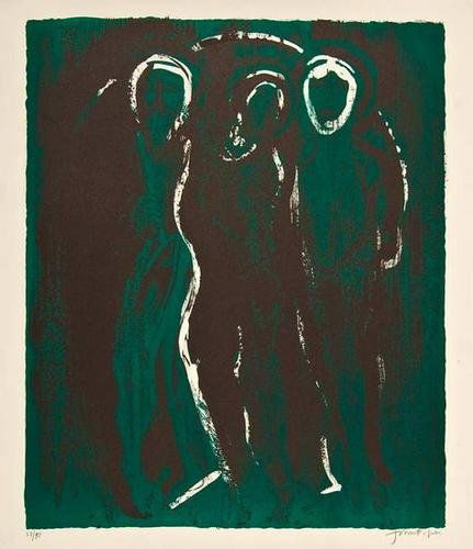 John Piper (1903-1992) the visitation (l.253): John Piper (1903-1992) the visitation (l.253)lithograph printed in colours, 1975, signed in pencil, numbered 28/90, published by Gallery Wolfgang Ketterer, Germany, on Arches paper, with full