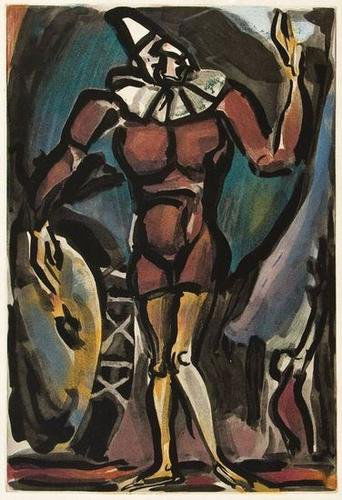 Georges Rouault, clown timbale (c.r.200): Georges Rouault (1871-1958) clown timbale (c.r.200)aquatint printed in colours, 1930, the edition was 270, as include in the La Cirque, published by Ambroise Vollard, Paris, on wove paper, wit