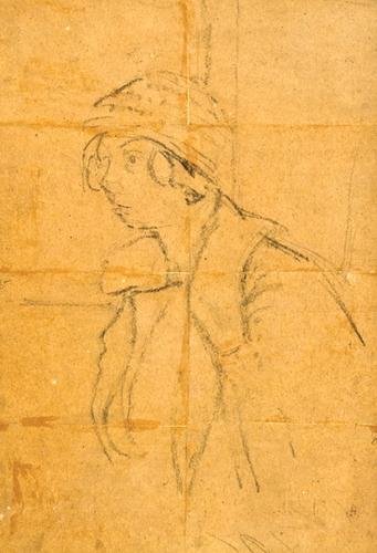 Sickert (Walter) A Wicked Piece: Sickert (Walter) A Wicked Piece,study for the etching, charcoal on buff wove paper, 350 x 240mm., dissected in eight and mounted on paper support, Leicester Galleries 1942 exhibition label on