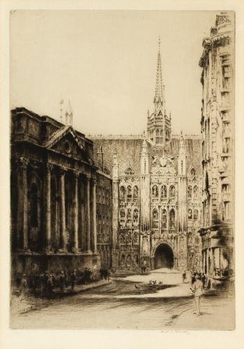 Farrell (Frederick) The Guildhall: Farrell (Frederick) The Guildhall,etching, 305 x 215mm., signed in pencil, lower right, Fine Art TRade Guild blindstamps lower left, framed and glazed; with a view of Hampton Court Palace, and