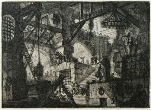 Piranesi (Giovanni Battista) Carceri plate 13: Piranesi (Giovanni Battista) The Well,plate 13 from the Carceri series, a colonnaded interior with a broad staircase, 3rd state with the additional number 361 added in the plate, etching with