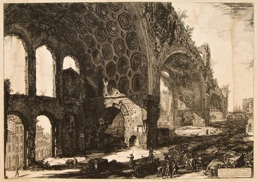 Piranesi (Giovanni Battista) 2 Vedute di Roma: Piranesi (Giovanni Battista) Veduta degli avanzi del tablino della Casa area,view under the arches of the Basilica of Constantine, from Vedute di Roma, etching and engraving, 485 x 705mm., wit