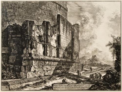 Piranesi. Veduta...del sepolcro....Plauzia: Piranesi (Giovanni Battista) Veduta degl'avanzi del sepolcro della famiglia Plauzia, from Vedute di Roma, 1st state, etching and engraving, 465 x 625mm., framed and glazed, [H.83 I, gives firs