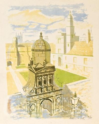 LaDell (Edwin) A college from the Oxford and Cambr: LaDell (Edwin) A college from the Oxford and Cambridge Series, lithograph printed in colours on wove paper image 540 x 440mm., signed in pencil lower left, numbered 71/75, some staining an