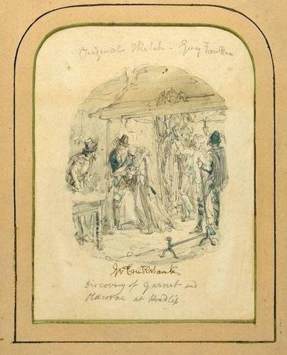 Cruikshank (George) Original Illustration: Cruikshank (George, 1792-1878) Original Illustration,for Guy Fawkes: Or, the Gunpowder Treason by William Harrison Ainsworth, captioned "The Discovery of Garnet and Oldcorne at Hendlip", water