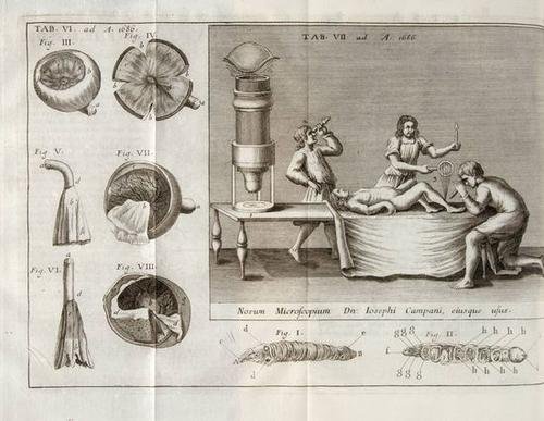Acta Eruditora. Opuscula 1740: Acta Eruditora. Opuscula omnia Actis Eruditorum Lipsiensibus, vol.1-5 and 7 only (of 7), first title in red and black, folding engraved plates, occasional water-staining, some worming, contemp