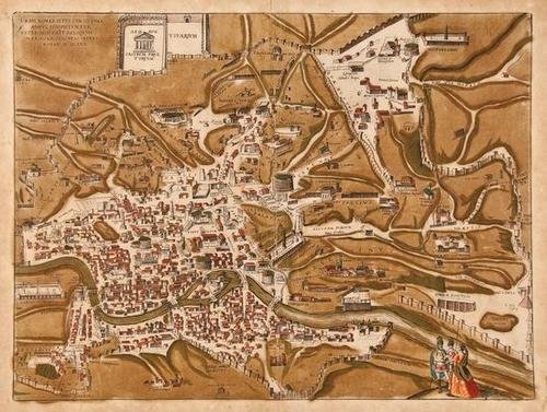 Braun & Hogenberg. Urbis Romae: Braun (Georg) and Franz Hogenberg. Urbis Romae Situs Cum iis Quae Adhuc Conspiciuntur Veter. Momumet Reliquiis Pyrrho Ligorio Neap. Invent. Romae. M.D.LXXbird's-eye plan-view of Rome, engraved