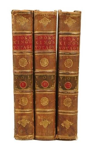 Cook (Captain James) [Third Voyage] A Voyage to th: Cook (Captain James) [Third Voyage] A Voyage to the Pacific Ocean,3 vol., lacking Atlas vol., second edition, titles with engraved medallions, 23 engraved charts and plates only (of 24), many