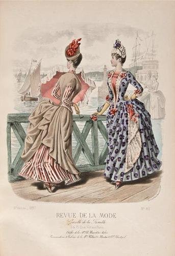 Fashion.- La Mode Illustrée: Fashion.- La Mode Illustrée Journal de la Famille,48 (of 50) hand-coloured engraved plates, a few ff. loose, contemporary morocco-backed boards, corners worn, rubbed, 1871 § Revue de la Mode,
