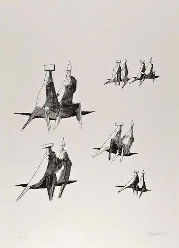 Lynn Chadwick (1914-2003) Seated Figures: Lynn Chadwick (1914-2003) Seated Figureslithograph printed in colours, 1973, signed and dated in pencil, inscribed E.D.A, anartist's proof aside from the edition, on BFK Rives paper, with full