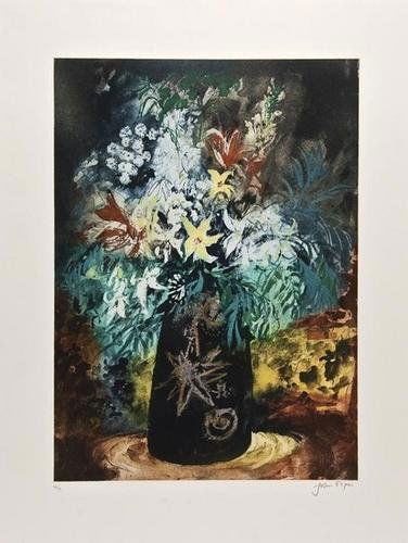 John Piper (1903-1992) Flowers in a black pot (L.4: John Piper (1903-1992) Flowers in a black pot (L.410)etching with aquatint printed in colours, 1988,signed in pencil, numbered 48/70, printed byKelpra Studio, London, published by MarlboroughF