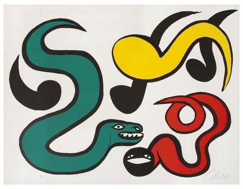 Alexander Calder (1898-1976) Snake: Alexander Calder (1898-1976) Snakelithograph printed in colors, signed in pencil and numbered 55/75, on wove paper, with full margins, in goodcondition, 580 x 780 mm (22 1/4 x 30 1/2 in)(1)
