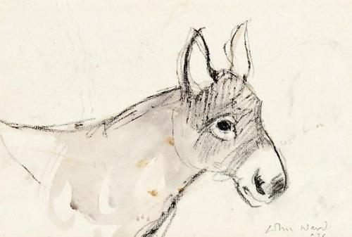 John Stanton Ward RA (1917-2007) Sketc: John Stanton Ward RA (1917-2007)Sketch of a donkeyWatercolour over charcoalSigned and dated '76 at lower right16 x 23 cm (6 1/4 x 9 in)