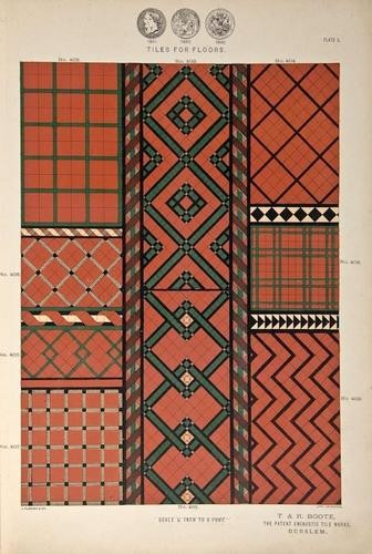 Trade Catalogues.- Tiles,12 cats.,[c.1900]: Tiles.- A group of catalogues of tiles, bricks, mouldings etc., for Burmantofts, T. & R.Boote Ltd., Minton, Carter & Co., Woolliscroft, Mansfield Bros., Heather Brick Co., plates and i